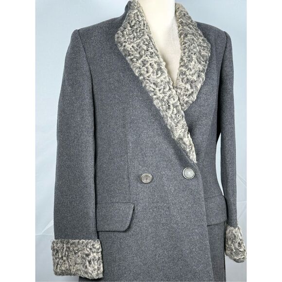 Vintage Harve Bernard Wool Shearling‎ Collar Long Over Coat Womens 10 Gray Union - Picture 4 of 16